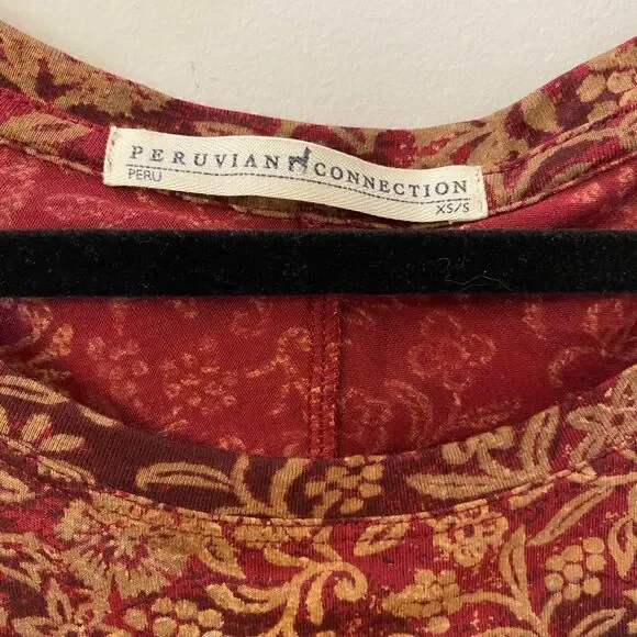 Peruvian Connection Long Sleeve Floral Pima Cotton Modal Blouse Women Size XS-S - Picture 5 of 8